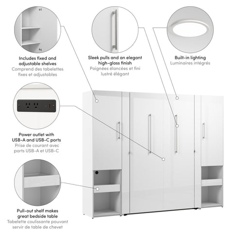 Full Murphy Bed and Storage Cabinets with Pull-Out Shelf (101W)