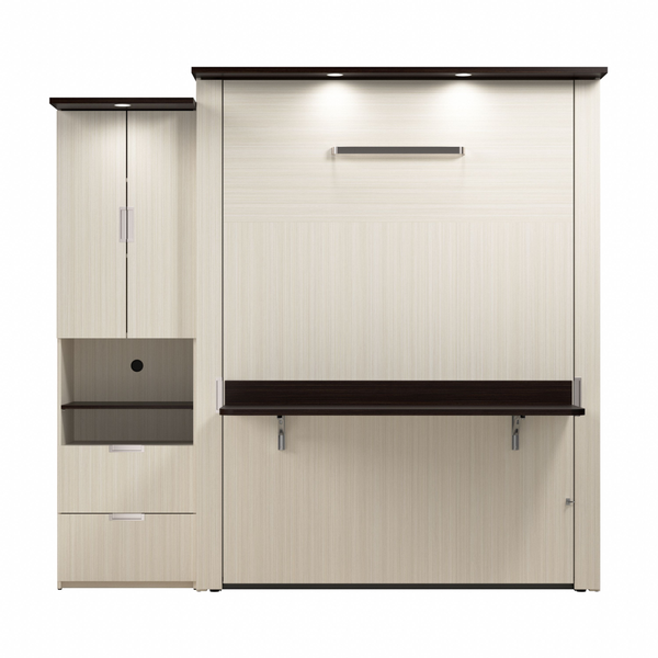91W Queen Murphy Bed with Desk and Storage Cabinet