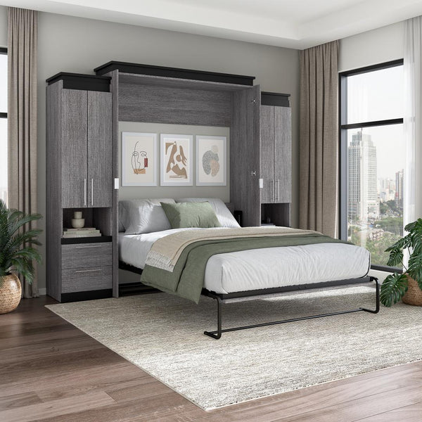 Queen Murphy Bed with Storage Cabinets and Pull-Out Shelves (106W)