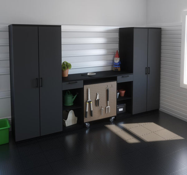 4-Piece Set with 2-Drawer Workbench and Large Storage Cabinets