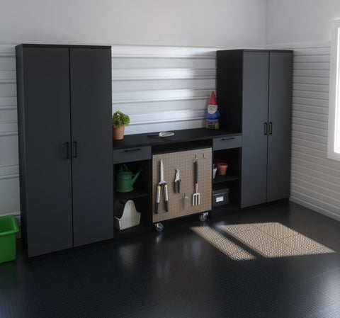 4-Piece Set with 2-Drawer Workbench and Large Storage Cabinets