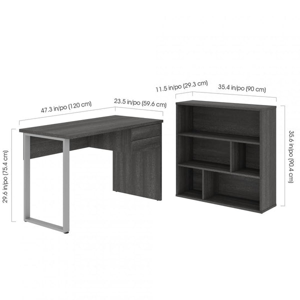48W Table Desk with U-Shaped Metal Leg and Asymmetrical Shelving Unit