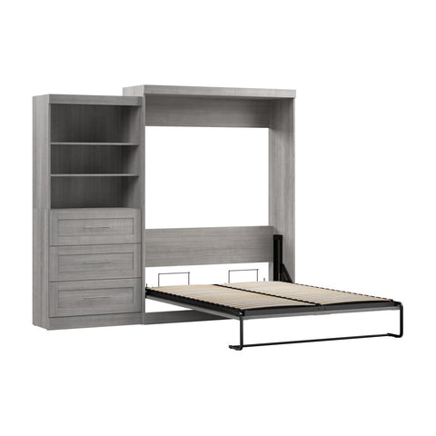 Queen Murphy Bed and Shelving Unit with Drawers (101W)