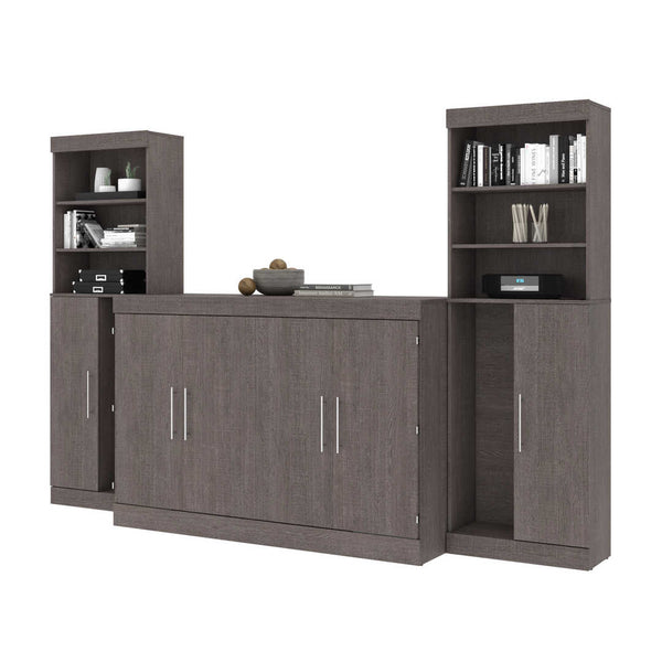 5-Piece Set Including One Queen Cabinet Bed with Mattress, Two 26″ Storage Units, and Two Hutches