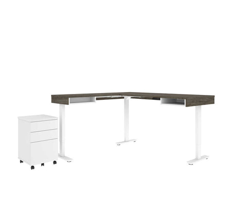 Viva L-Shaped Height-adjustable table with 2U1F mobile pedestal