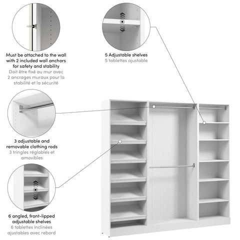Modular Closet System with Shelves, Clothing Rods & Shoe Racks, 85W x 16D