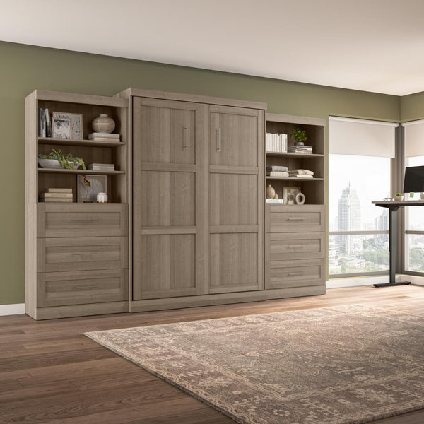 Queen Murphy Bed and 2 Shelving Units with Drawers (136W)