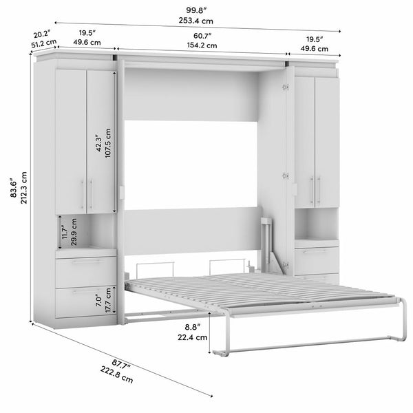 Full Murphy Bed with Storage Cabinets and Pull-Out Shelves (100W)