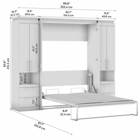 Full Murphy Bed with Storage Cabinets and Pull-Out Shelves (100W)