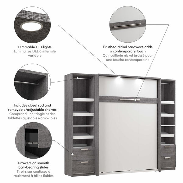 Full Murphy Bed and 2 Narrow Closet Organizers with Drawers (99W)