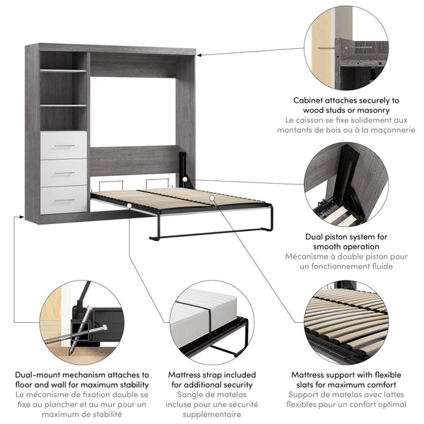 Full Murphy Bed and Closet Organizer with Drawers (84W)