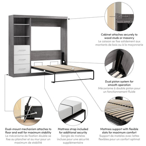 Full Murphy Bed and Closet Organizer with Drawers (84W)