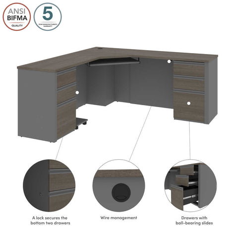 72W Corner Desk with Pedestal