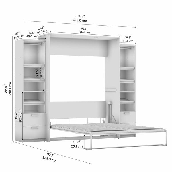 Queen Murphy Bed and 2 Narrow Closet Organizers with Drawers (105W)