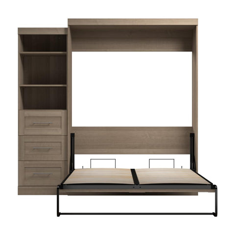 Queen Murphy Bed and Shelving Unit with Drawers (90W)