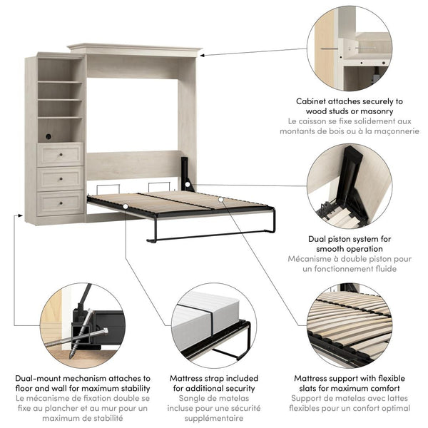 Queen Murphy Bed and Closet Organizer with Drawers (92W)