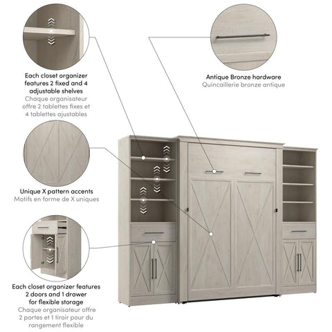 Full Murphy Bed and Closet Organizers with Doors and Drawers (113W)