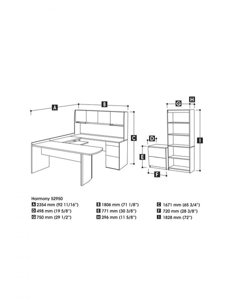 U-Shaped Executive Desk with Lateral File Cabinet and Bookcase