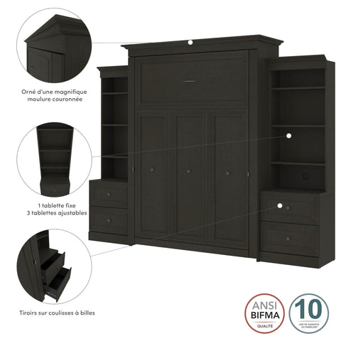 Queen Murphy Bed and Two Shelving Units with 2 Drawers (115W)