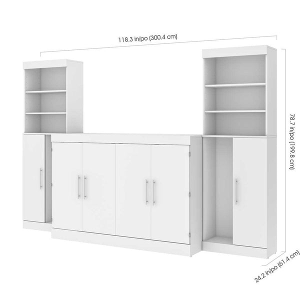 5-Piece Set Including One Queen Cabinet Bed with Mattress, Two 26″ Storage Units, and Two Hutches