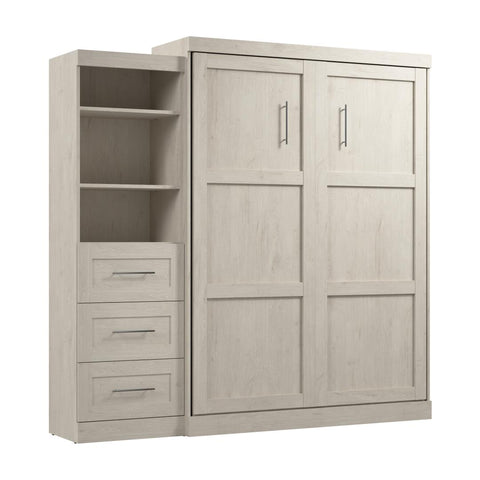 Queen Murphy Bed and Shelving Unit with Drawers (90W)