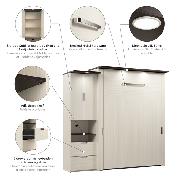 91W Queen Murphy Bed with Storage Cabinet