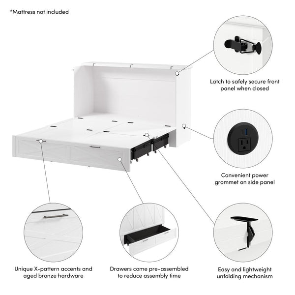 65W Queen Murphy Cabinet Bed with Pullout Drawer