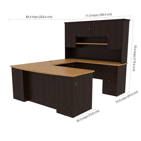 71W U or L-Shaped Executive Desk with Pedestal and Hutch