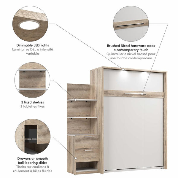 Full Murphy Bed with Nightstand and Floating Shelves (79W)