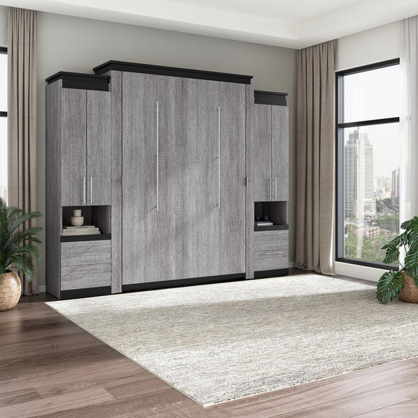 Queen Murphy Bed with Storage Cabinets and Pull-Out Shelves (106W)