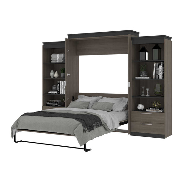 Queen Murphy Bed and 2 Shelving Units with Drawers (125W)