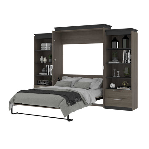 Queen Murphy Bed and 2 Shelving Units with Drawers (125W)