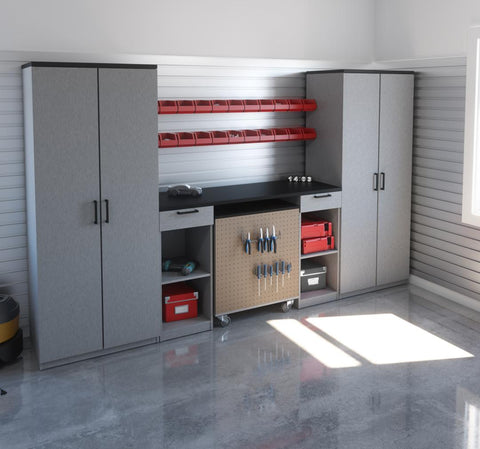 4-Piece Set with 2-Drawer Workbench and Large Storage Cabinets