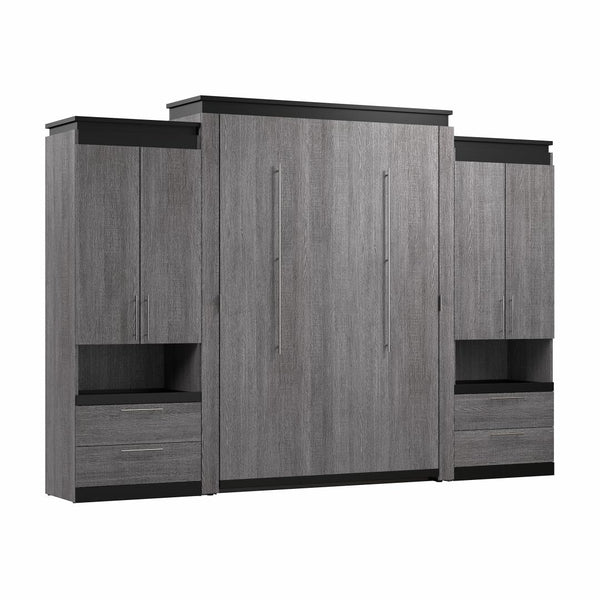 Queen Murphy Bed with Storage Cabinets and Pull-Out Shelves (126W)