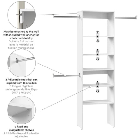 Closet Kit with Shelves & Clothing Rods, 24W x 15D