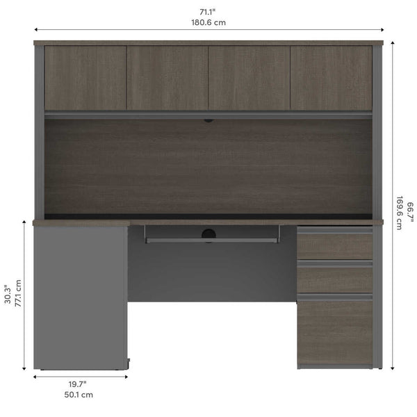 Modern L-Shaped Office Desk with Two Pedestals and Hutch