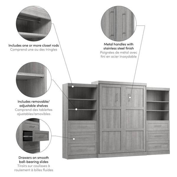 Queen Murphy Bed and 2 Shelving Units with Drawers (136W)