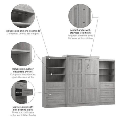 Queen Murphy Bed and 2 Shelving Units with Drawers (136W)