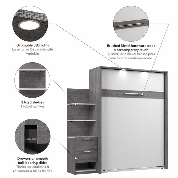 Queen Murphy Bed with Nightstand and Floating Shelves (85W)