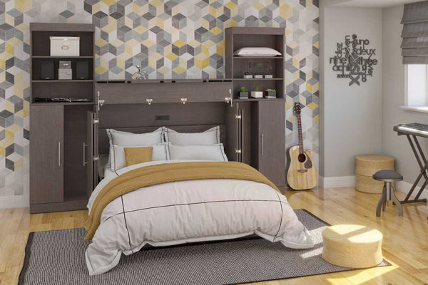 5-Piece Set Including One Full Cabinet Bed with Mattress, Two 26″ Storage Units, and Two Hutches