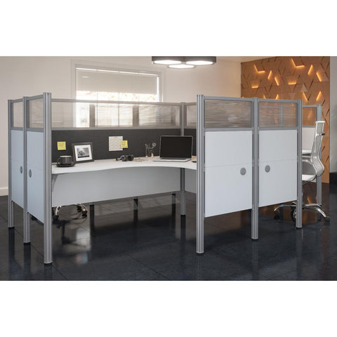 4-Person Office Cubicles With Gray Tack Boards and High Privacy Panels