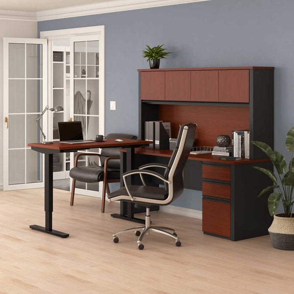 72W L-Shaped Standing Desk with Pedestal and Hutch
