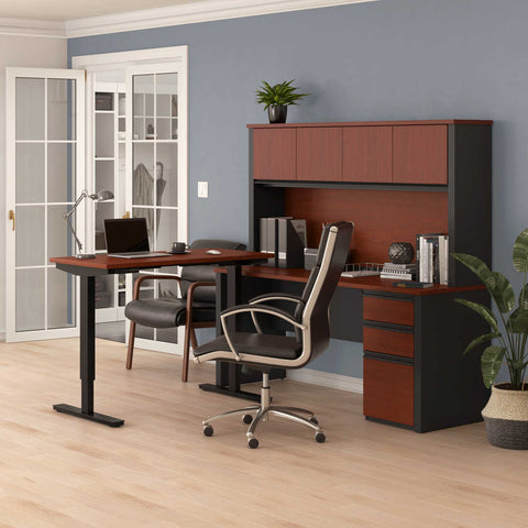 72W L-Shaped Standing Desk with Pedestal and Hutch