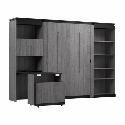 Full Murphy Bed with Shelves and Storage Cabinet with Fold-Out Desk (120W)