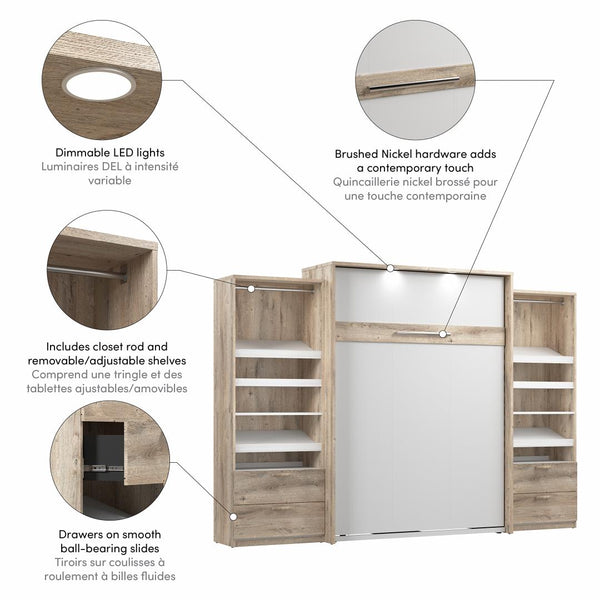 Queen Murphy Bed with 2 Closet Organizers with Drawers (125W)