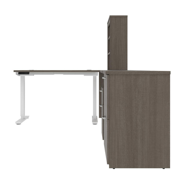 72W L-Shaped Standing Desk with Bookcase and File Cabinet