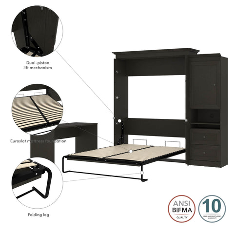 Queen Murphy Bed and 1 Storage Unit with Mobile Nightstand and Desk (118”)