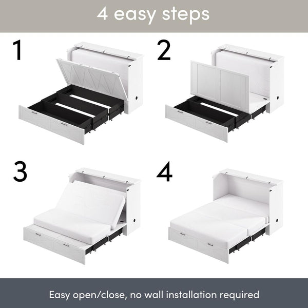 65W Queen Murphy Cabinet Bed with Pullout Drawer and Mattress