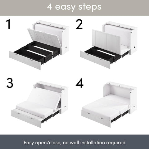 65W Queen Murphy Cabinet Bed with Pullout Drawer and Mattress