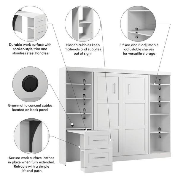 109W Full Size Murphy Bed with Pull-Out Desk and Storage